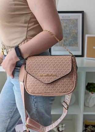 Сумка майкл корс 2 в 1 кожаная michael kors, кросс- боди пудровая