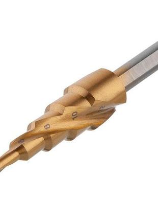 Сверло ступенчатое по металлу спиральное 4-12 мм intertool sd-5833
