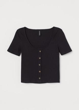 Новая укороченная хлопковая футболка в рубчик h&m