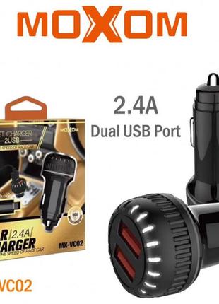 Автомобильное зарядное устройство moxom (mx-vc02) с кабелем micro 2usb/2.4a черный