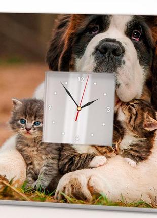 Эксклюзивные настенные часы "сенбернар и котята" для любитилей домашних питомцев