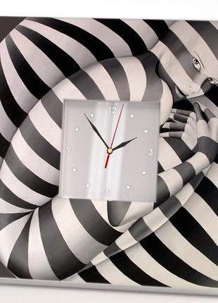 Годинник "грація. абстракція" настінний в подарунок, чорно білий стильний декор в спальню, офіс, будинок, кімнату