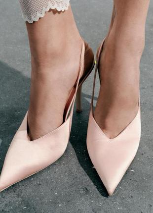 Туфли атласные zara на каблуке2 фото