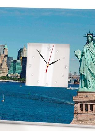 Настінний годинник "нью-йорк. манхеттен. статуя свободи. сша" ексклюзивна арт-прикраса інтер'єру для дому, офісу