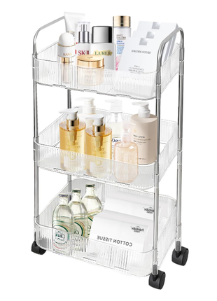 Підлогова етажерка для ванної кімнати на коліщатках прозора стійка з полицями для косметики