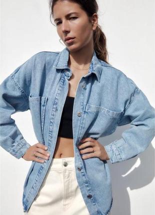 Куртка-сорочка блакитна варена верхня сорочка zara джинсова джинсовая сорочка куртка zara м розмір размер