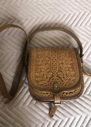 Сумка з натуральної шкіри крафтова, з тисненням