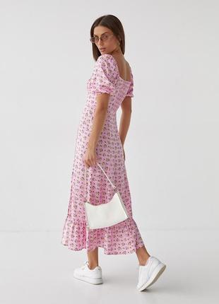 Длинное цветочное платье с оборкой hot fashion - розовый цвет, m (есть размеры)2 фото