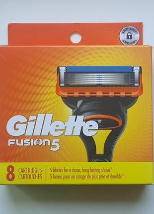 Леза gillette fusion 5 касети для станків gillette. упаковка містить 8 шт картриджів, оригінал з сша