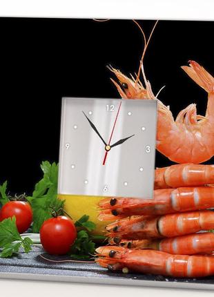 Годинник "красиві креветки" дизайнерський декор для кухні, кафе, суші бару, ресторану, подарунок шеф-кухарю