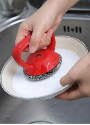 Скребок с ручкой для посуды универсальная металлическая щетка для уборки мочалка с...