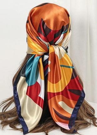 Жіноча шаль якісний штучний шовк сатиновий великий палантин шарф абстракція квіти