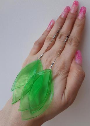Сережки бохо бижутер зелен ручн раб яскраві сережки дизайн сер hand made етно пластик етно лист