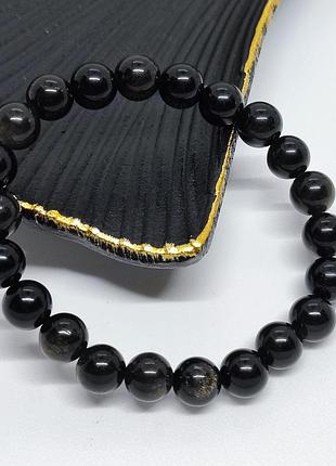 Браслет из камней обсидиан, ручная работа