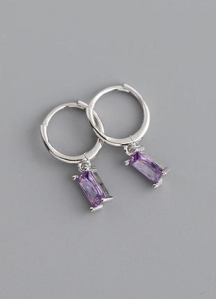 Серьги серебро 925 покрытие сиреневые цирконы сережки