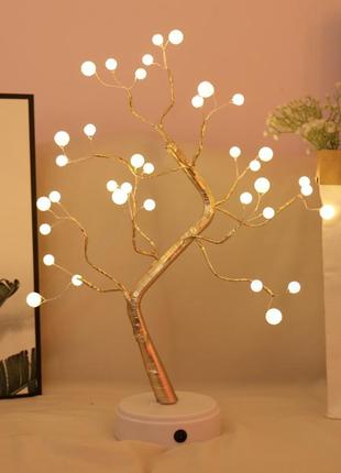 Настільне перлинне дерево світлодіодний нічник бонсай 50см 36led батарейки + usb новорічна прикраса золото tktk