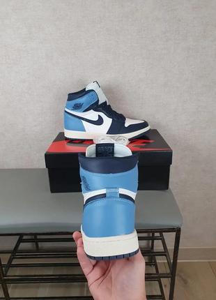 Мужские кроссовки репл. nike air jordan 1 retro синие с белым. обувь мужская на осень синяя найк аир джордан4 фото