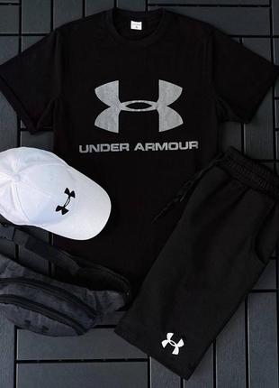 Чоловічий комплект under armour 4в1 футболка + шорти + кепка + бананка натуральна бавовна спортивний літній