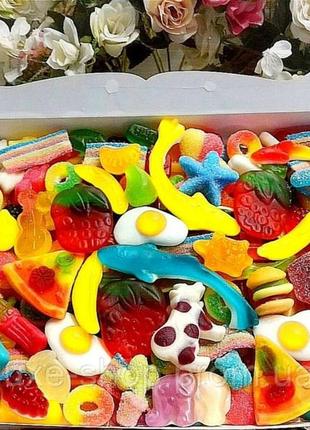 1 кг желейних цукерок набір желейок мармелад стрічки троллі, фіні, харібо vidal - мармеладний світ бокс