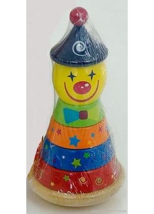 Уценка. деревянная пирамидка-неваляшка "клоун" - повреждена упаковка