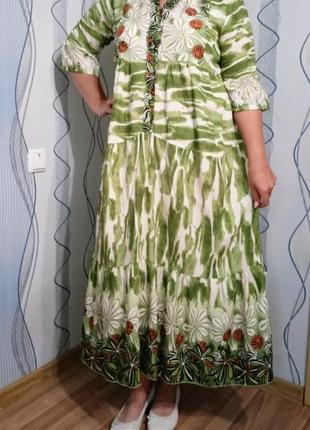 Розкішна довга сукня вільного крою, бавовняна ярусна сукня