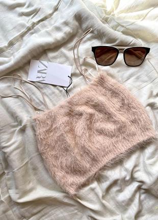 Плюшевый топ zara топ травка мягкий нюдовый бра кроп топ пудра