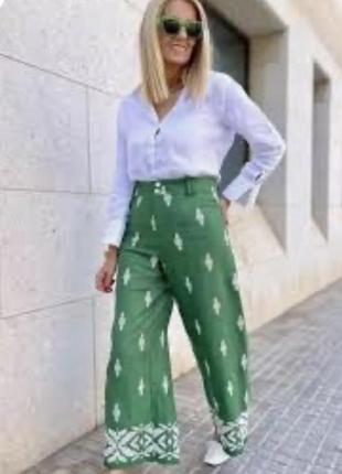 Льняные брюки zara с вышивкой