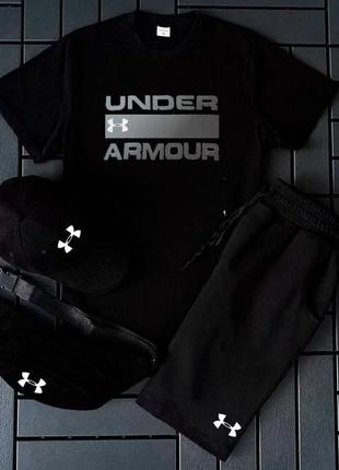 Чоловічий комплект under armour 4в1 футболка + шорти + кепка + бананка натуральна бавовна спортивний літній
