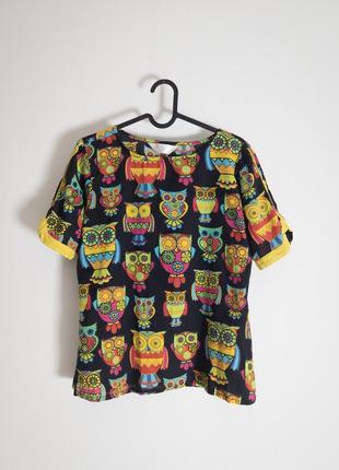 Кумедний чорний топ із принтом сови етно-бохостиль