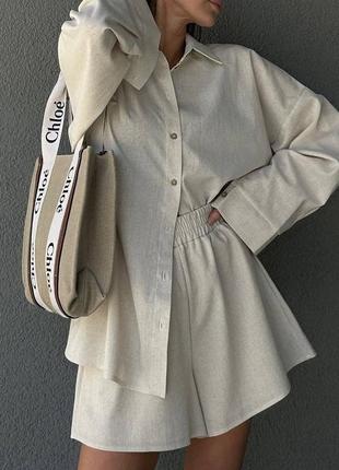 Костюм льон сорочка oversize + шорти 👍