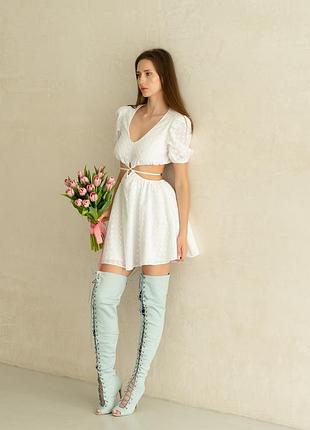 Летнее белое платье, женское нарядное хлопковое короткое платье s