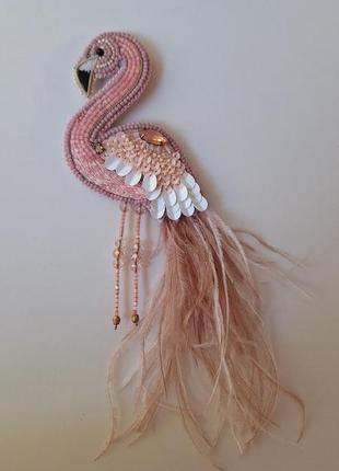 Авторська брошка рожевий фламінго