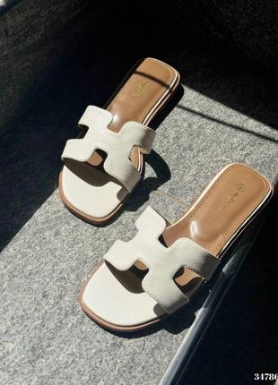 ▪️в стилі hermes жіночі нові білі сланці слайдери сандалі низький хід танкетка босоніжки шльопки шльопанці шкіряні (еко шкіра) 36 37 38 39 40 розмір