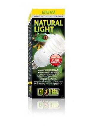 Лампа тераріумна exo terra repti glo 2.0 natural light для усіх видів рептилій та амфібій, люмінесцентна, 26 w, e27 (для