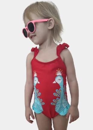 Детский купальник слитный для девочки "птицы" размеры: 2, 4, 6, 8 красный