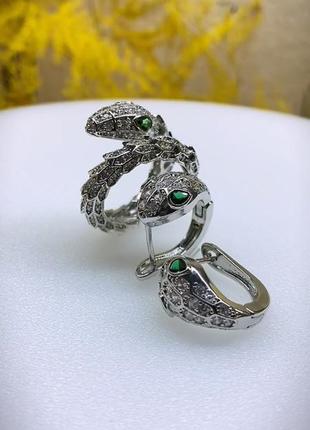 Комплект украшений, серьги и кольцо/кольцо змея по типу булгари/bvlgari