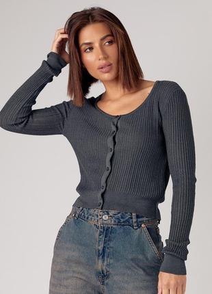 Женский ажурный кардиган на пуговицах - темно-серый цвет, l (есть размеры)