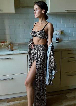 Домашній костюм халат топ штани лео леопард