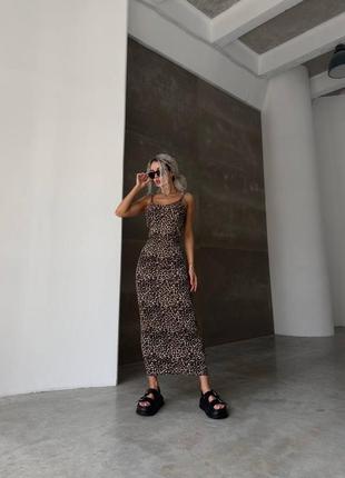 Легкое платье макси сарафан леопардовый принт из вискозы