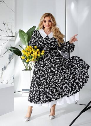 Роскошное женское платье с белым воротничком и двойной юбкой