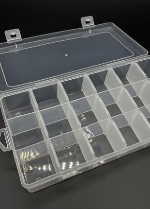 Пластиковый органайзер большой на 18 отсеков 230х120х40 мм прозрачный с откидной крышкой