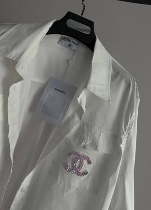 Рубашка в стиле chanel белая розовая2 фото