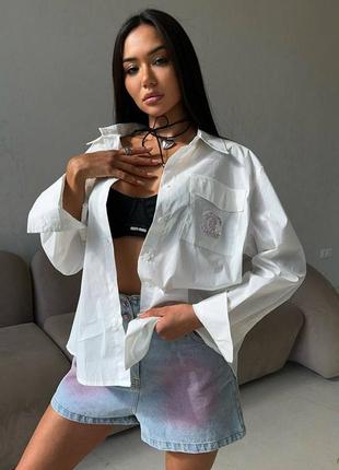 Рубашка в стиле chanel белая розовая3 фото