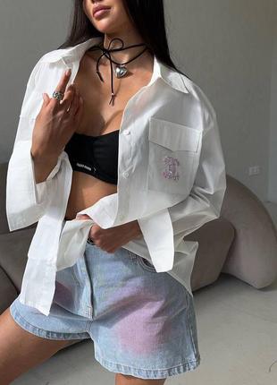 Рубашка в стиле chanel белая розовая4 фото