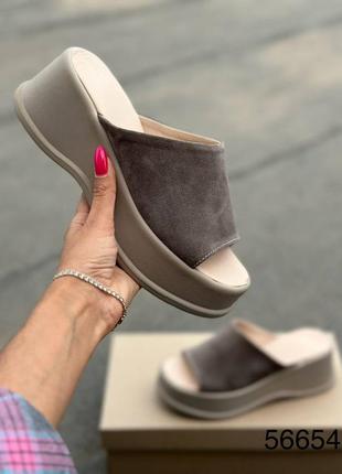 Шльопанці на танкетці натуральна шкіра/замша код 56654