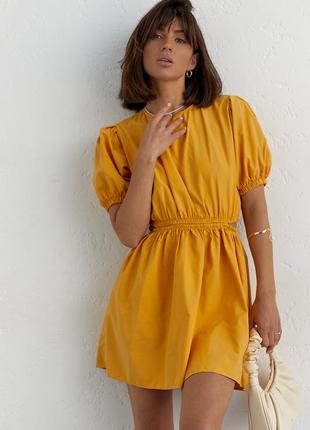 Короткое однотонное платье с вырезом на спине - желтый цвет, l (есть размеры)3 фото