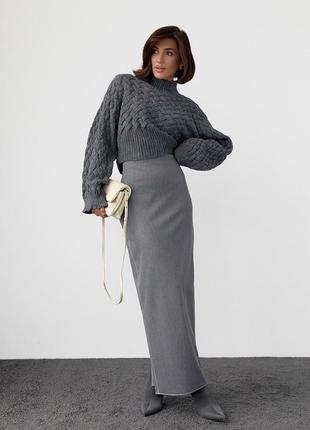 Длинная юбка-карандаш с высоким разрезом - серый цвет, l (есть размеры)3 фото