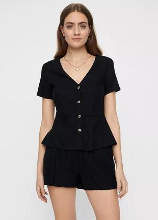 Шикарная льняная блузка приталенного кроя тёмно - синего цвета vero moda с биркой