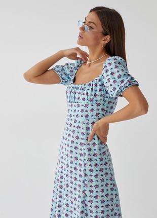 Длинное цветочное платье с оборкой hot fashion - бирюзовый цвет, m (есть размеры)6 фото