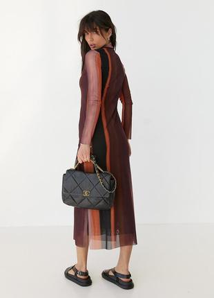 Плаття із сітки прямого фасону з розпірками — коричневий колір, m (є розміри)2 фото